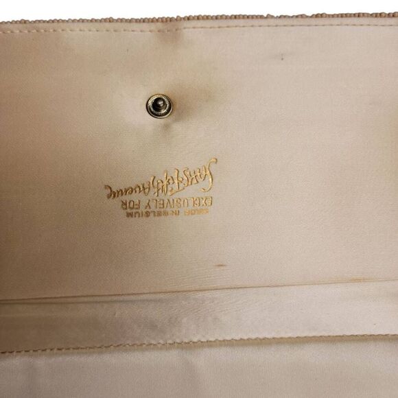 Vintage Formal Beaded Clutch Saks Fifth Avenue Neutral Satin Cocktail Bag - Picture 7 of 13